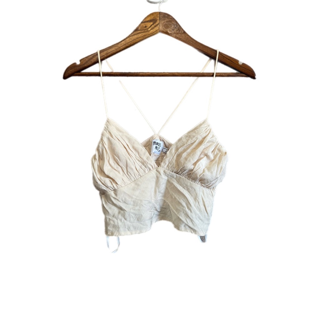 Princess Polly Crop Top Women 6 Beige Ruched VNeck Cami Spaghetti Strap‎